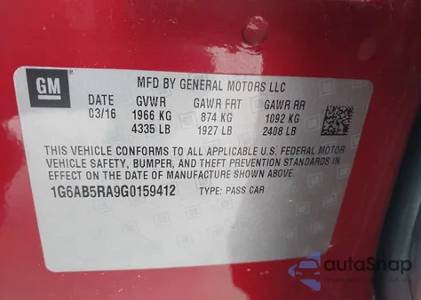 2016 Cadillac Ats Luxury z USA, uszkodzony, nr VIN 1G6AB5RA9G0159412